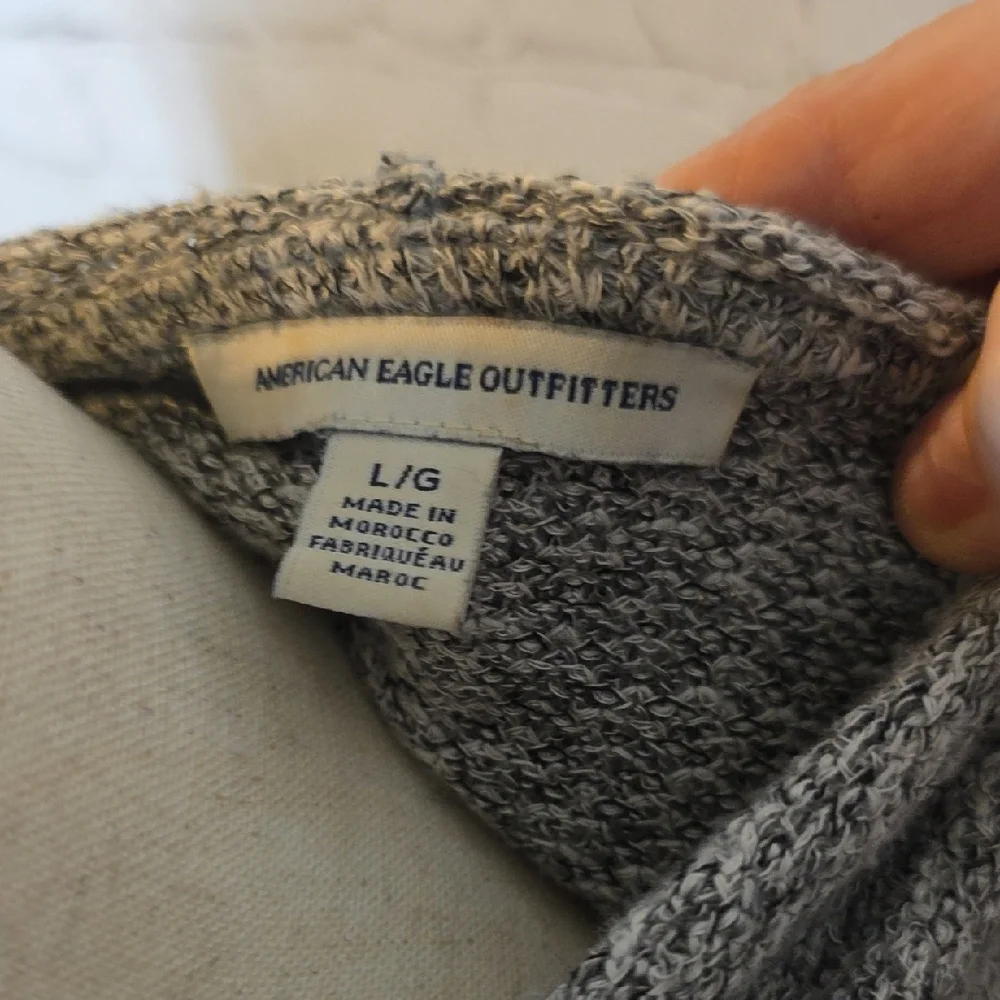 American‎ Eagle Gray Hooded Open Front Knit Cardigan Sweater Size L